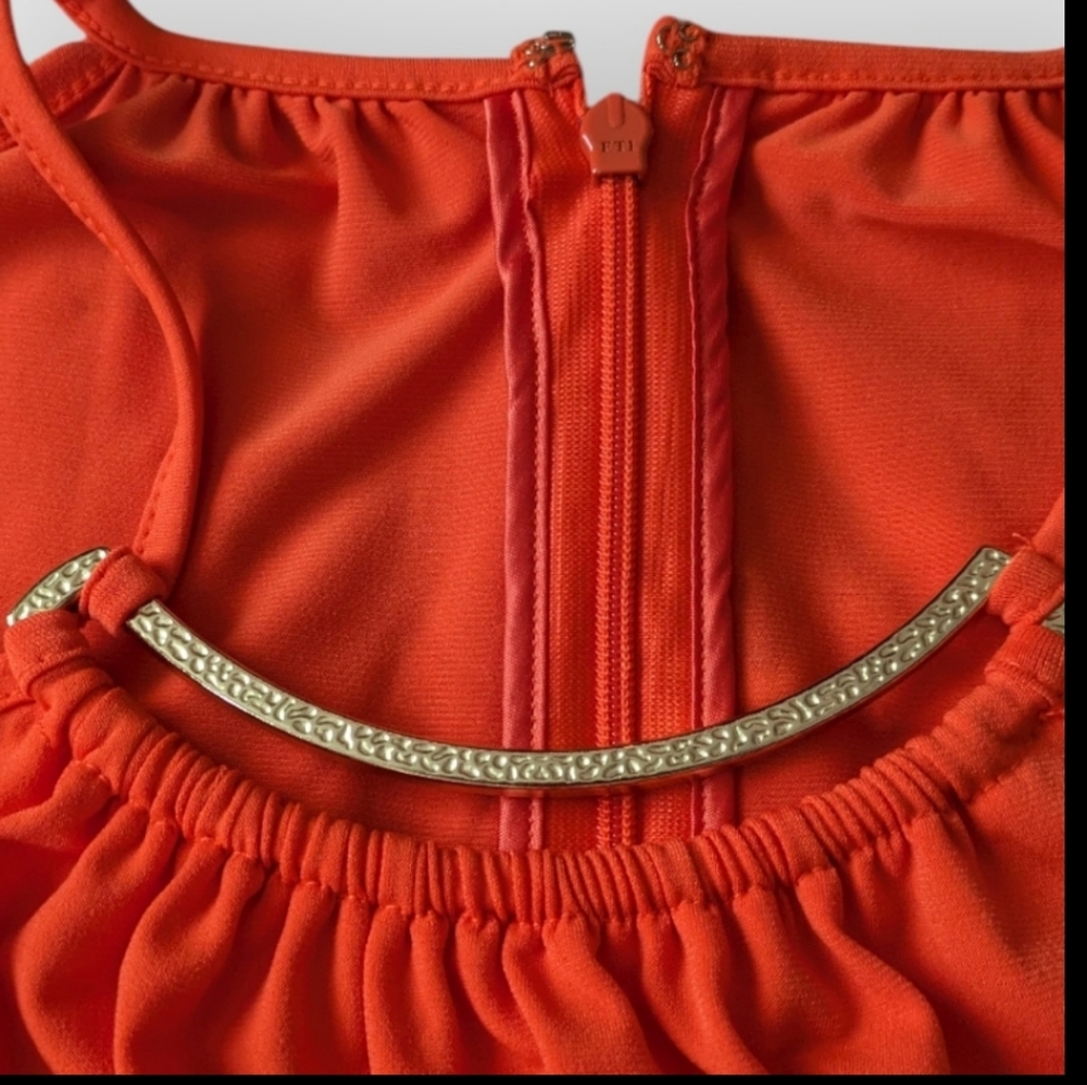 MICHAEL Michael Kors Poppy Orange Gold Tone Halter Cold Shoulder Blouse 1X NWT - Picture 11 of 16